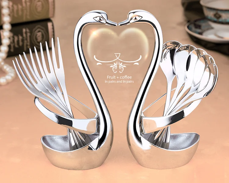 Gift Tableware Spoon Swan Spoon Set Fruit Fork Coffee Dessert Fork Sets Design Stainless Steel Creative Zinc Alloy New Box Metal