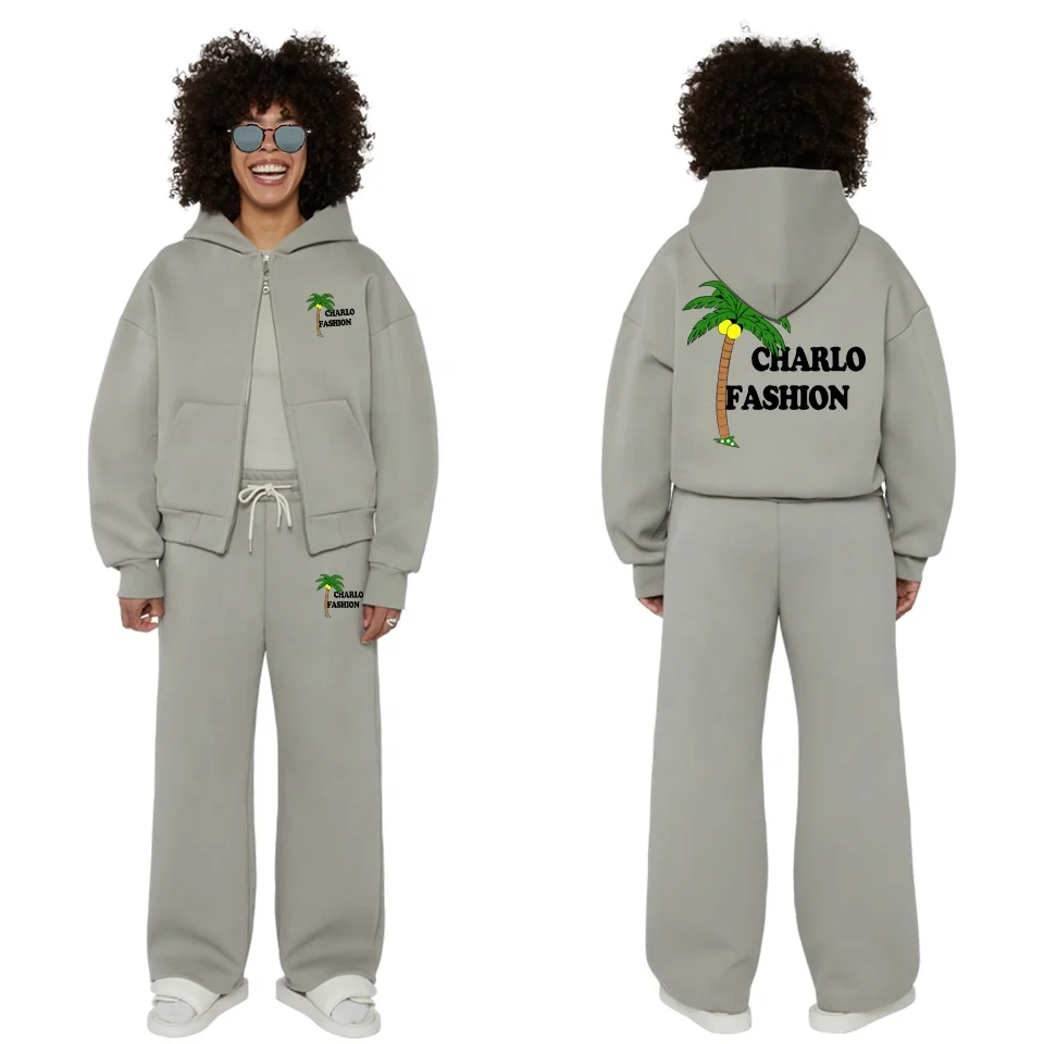 high quality custom logo manufacturer flare sweatpants and hoodie set heavyweight tech fleece sweatsuit tracksuits for women