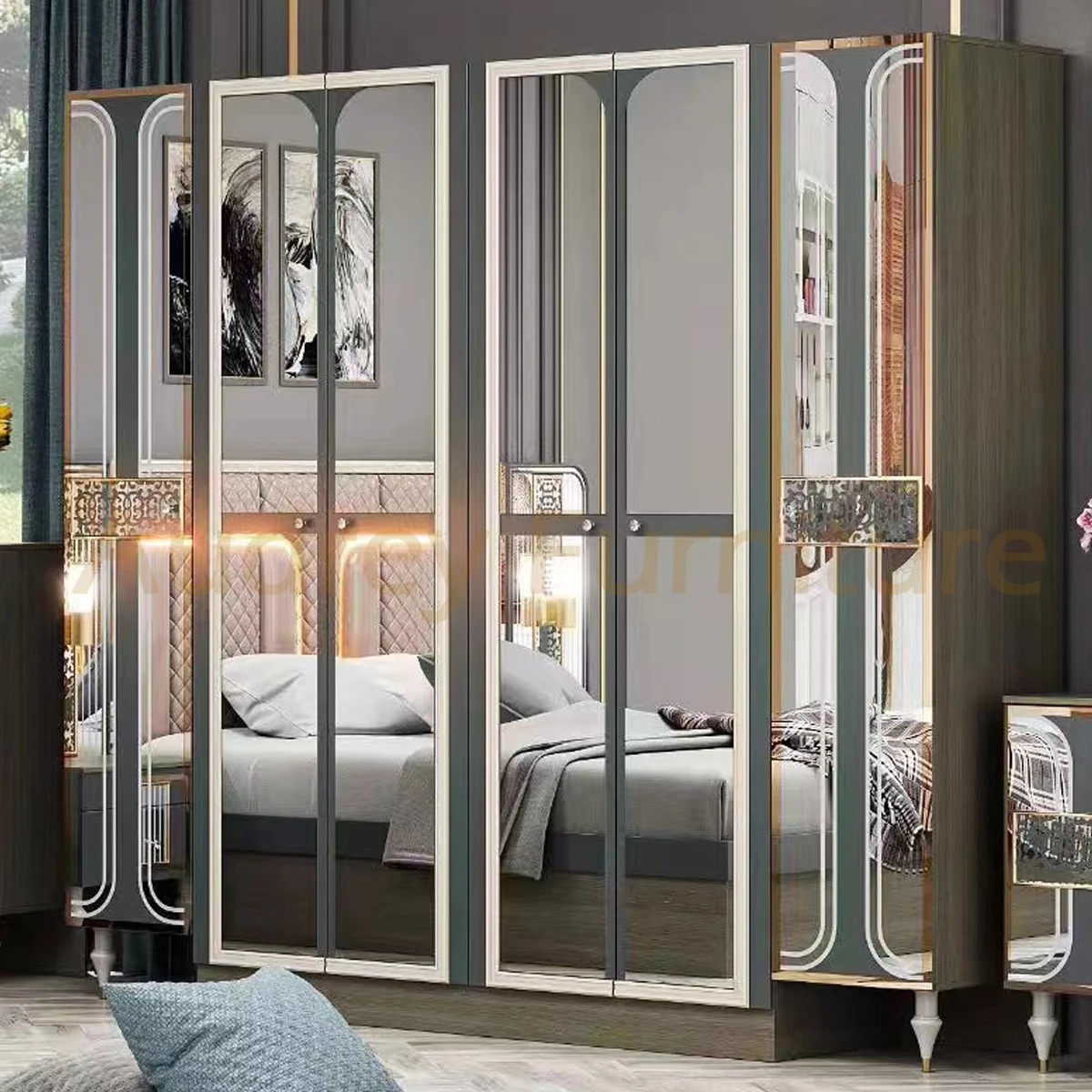 Audrey Luxurious King Bedroom Furniture Sets Led Lighted Modern Complete King Size Bedroom Sets