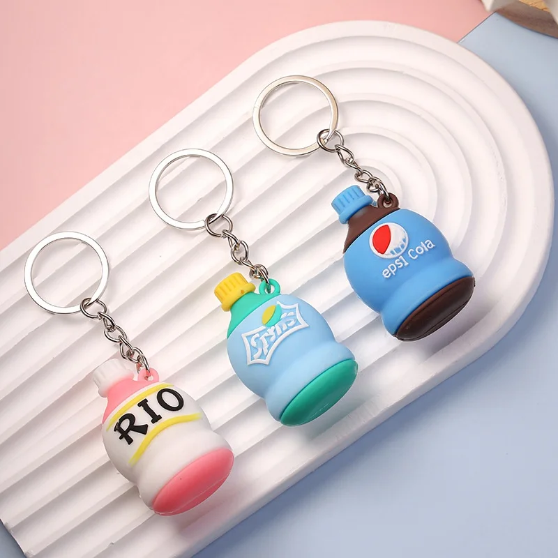 Manufacturers Custom Creative Silicone Stereo Soda Bottle Modeling Keychain Car Pendant Key Chain