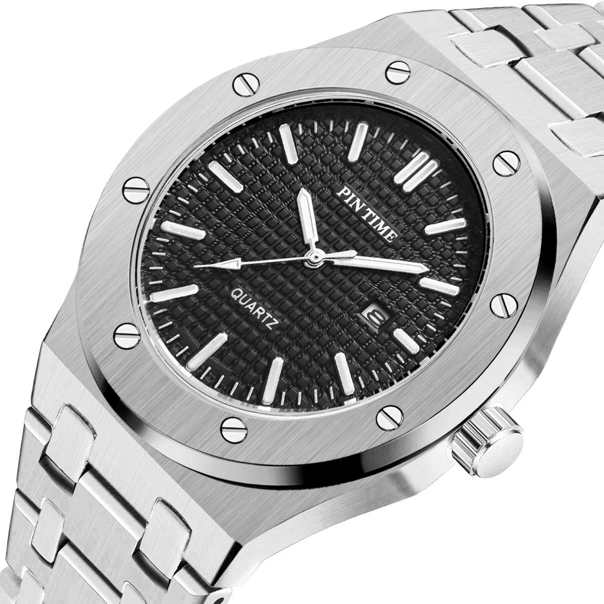 PINTIME Full Steel Mens Watches Top Brand Luxury Gold Casual Quartz Male Wristwatch Waterproof Military Watch Men Calendar Clock