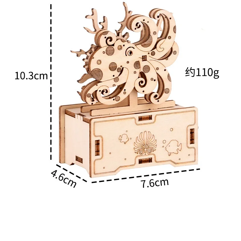 Wholesale Christmas Music Box Octopus Toy Wooden Handmade  Diy Toys For Kids