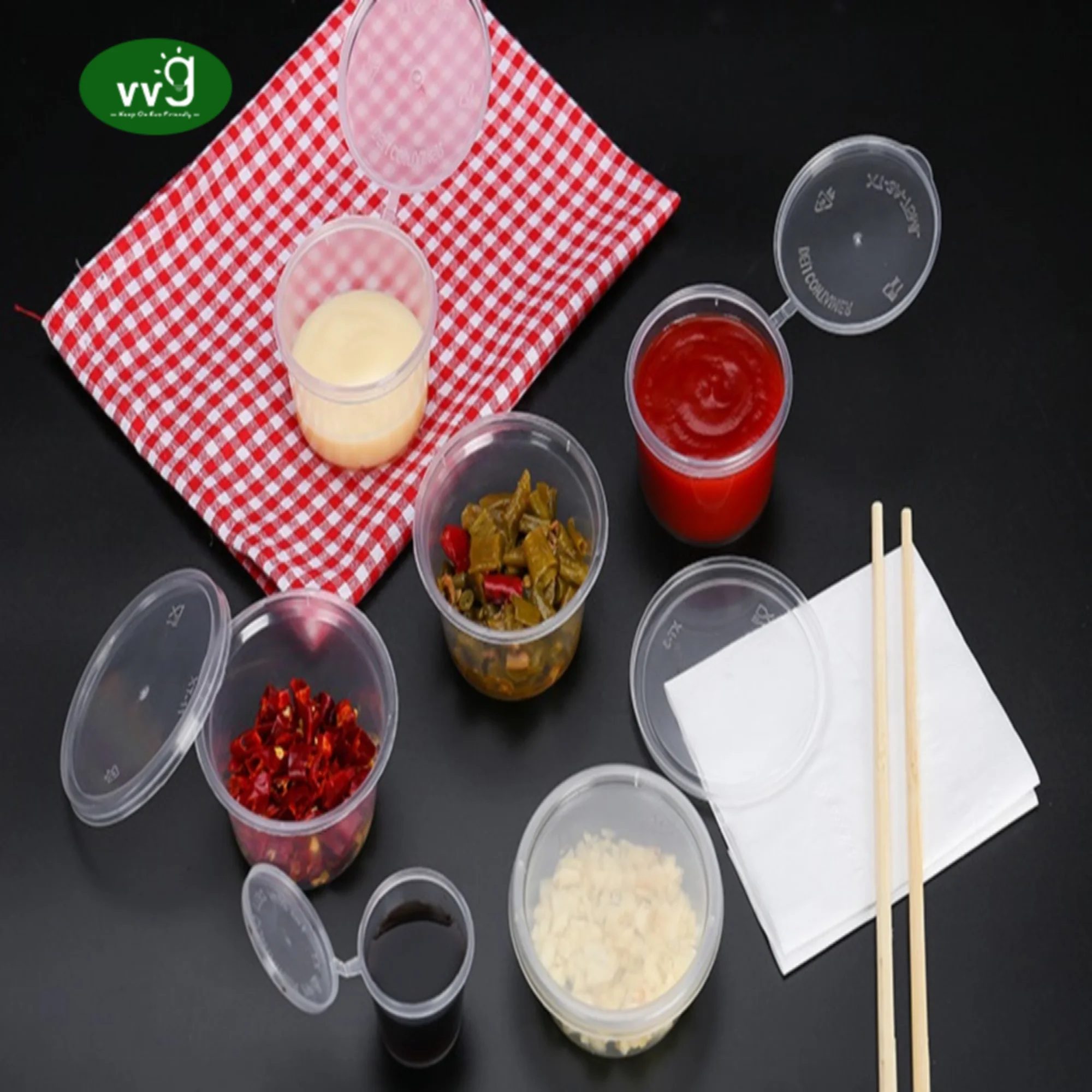 VVG wholesale custom 0.75oz 1oz 1.5oz 2oz 2.5oz 3.25oz 4oz 5.5oz mini disposable portion container plastic sauce cup