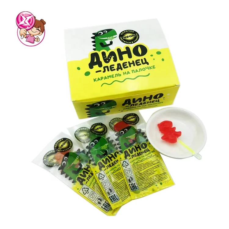 New arrival halal fluorescent lollipop cartoon Dinosaur lollipop with glow stick