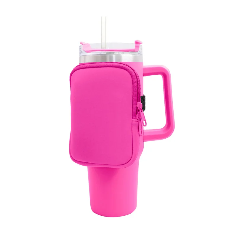 Custom Logo Sports Tumbler Zipper Pouch 40Oz Stanley Cup Holder Bag Neoprene Water Bottle Carrier Bag With Strap