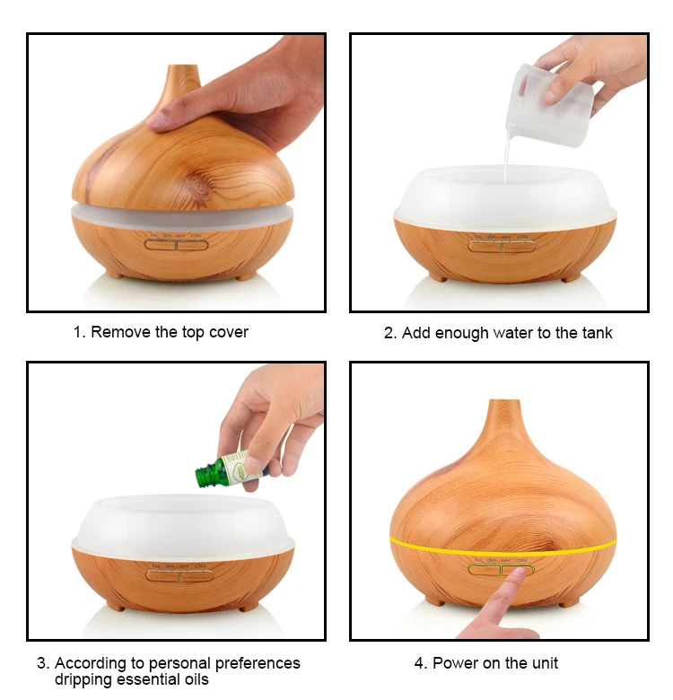 300ml Wood Grain Mist Air Humidifier Ultrasonic Aroma Therapy Essential Oil Diffuser with Colorful Lamp