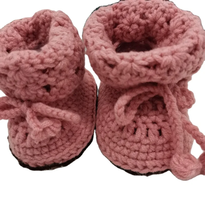 Custom Handmade knitting Pink Booties Hand Crochet Soft New Born Baby Shoes