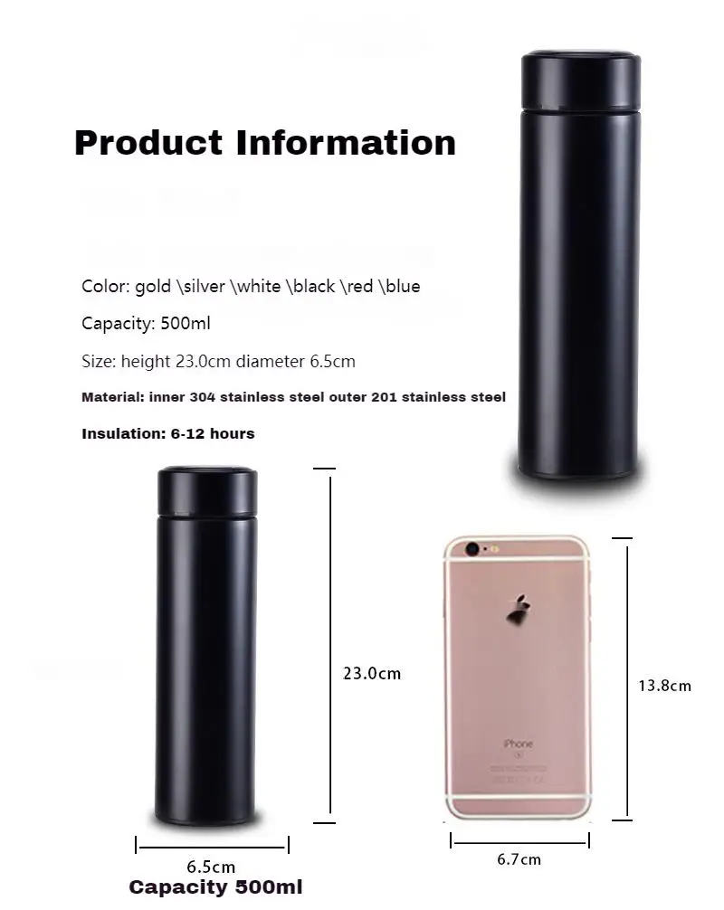 Double wall custom logo vaccum insulated stainless steel thermoflask 500ml infuser battery With Led Temperature Display