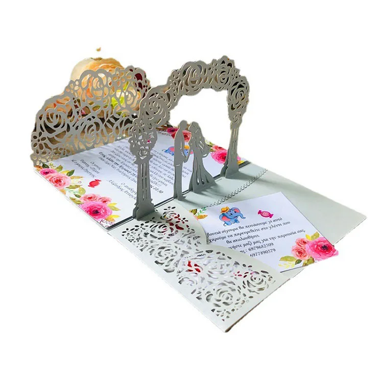 3D Custom Laser Cut Glitter Wedding Invitations with Ribbon and Envelopes Anniversary Luxurious Wedding Invitation Card