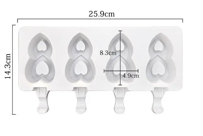 T814  DIY 4 cavity large double love heart Popsicle silicone mold chocolate bar mold