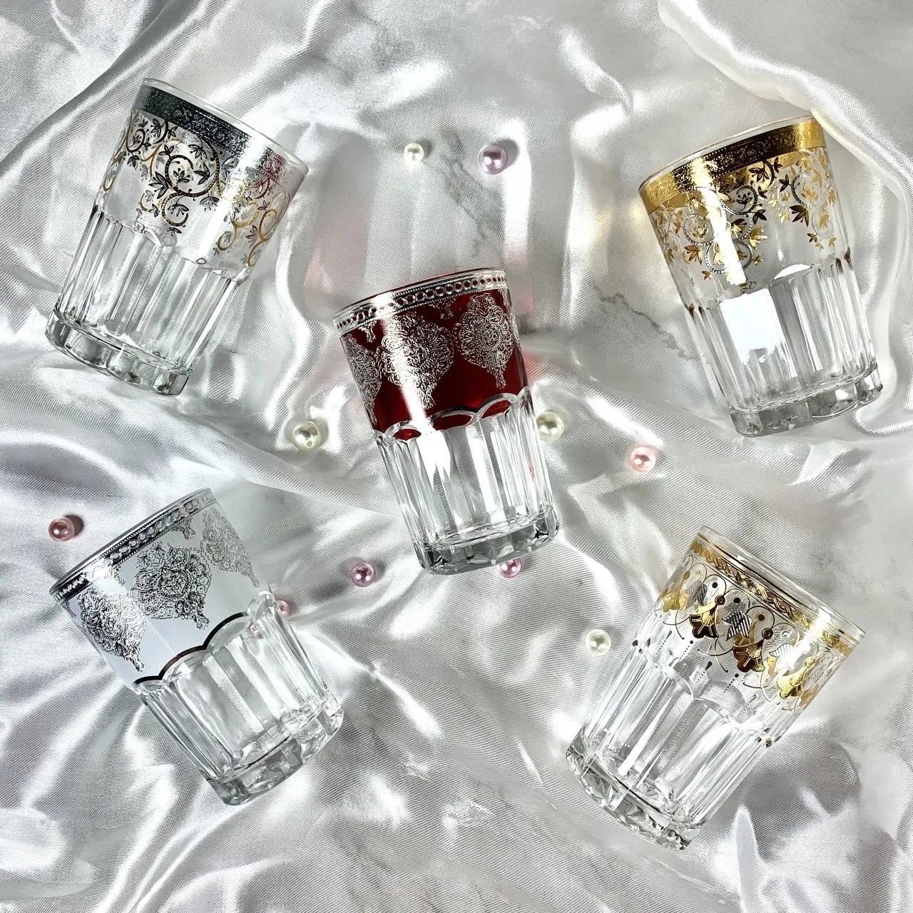6 унций, классический стеклянный стакан в марокканском стиле с гравировкой для воды и чая, маленькие стеклянные чашки для чая с золотым покрытием