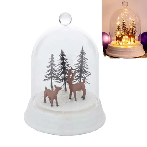 Christmas scene forest deer desktop decorations with dome glass cover