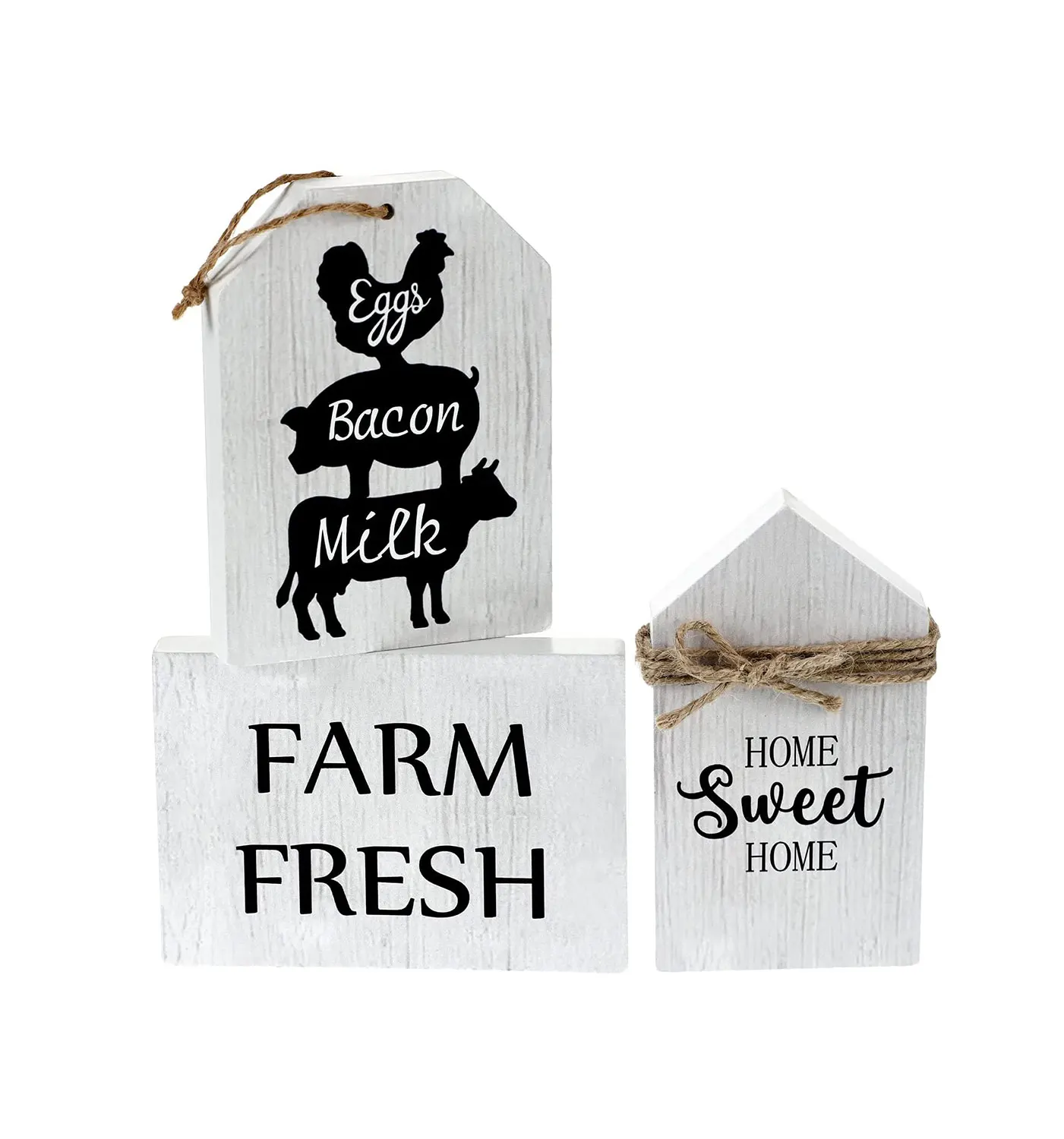Farmhouse Tiered Tray Decorations Set Home Sweet Home Wood Sign Eggs Bacon Milk Sign and Rustic House Shaped Table Decor