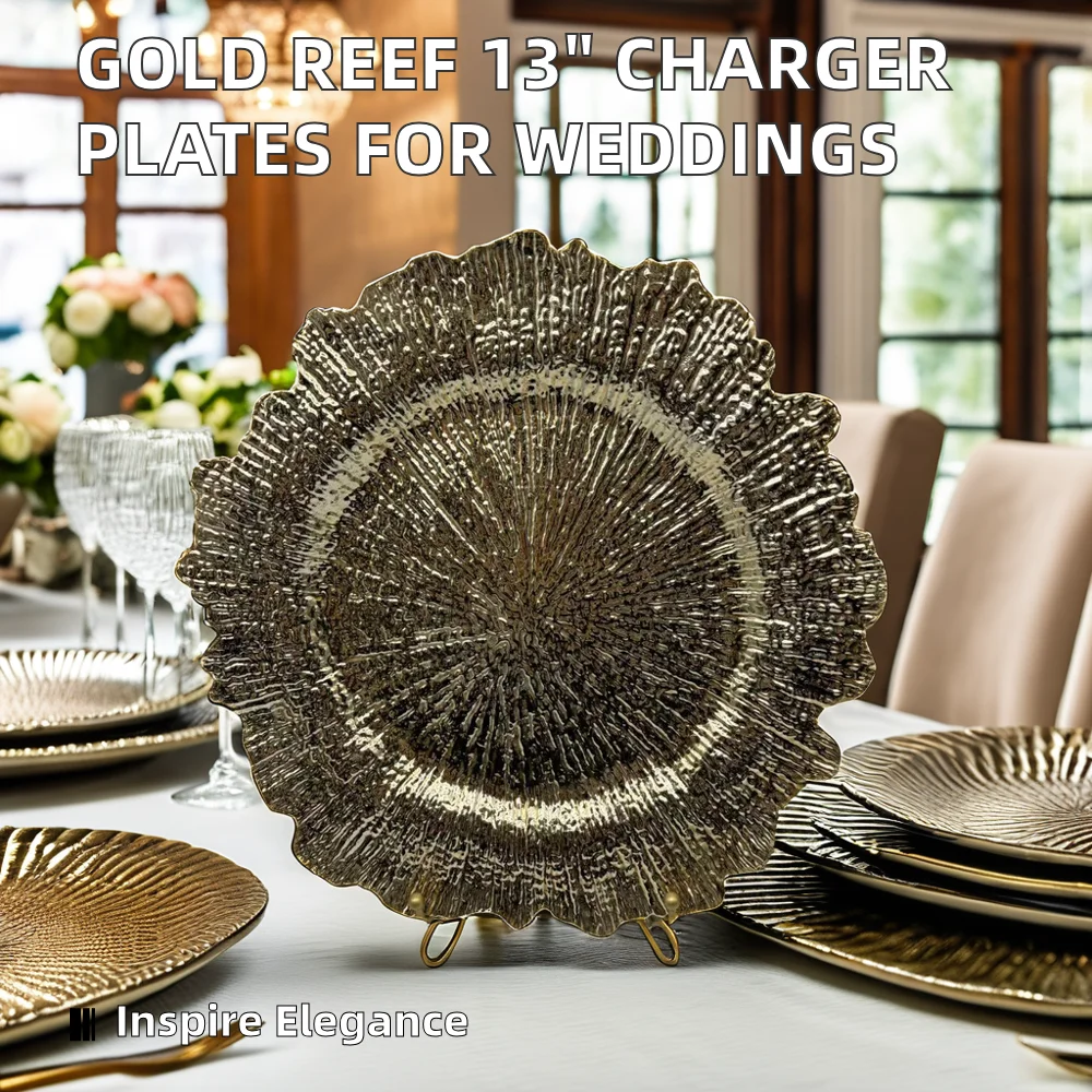 13 Inch Gold Reef Disposable round Plates Unique Sustainable Wedding Decorative Novelty Design Party Food Serving Charger Dishes