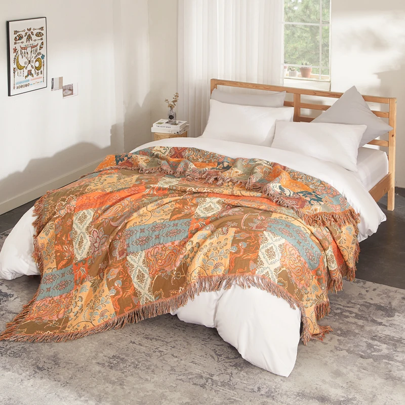 luxury soft vintage floral boho blanket queen size picnic throw blankets wholesale sofa cover 100% cotton muslin bed blanket
