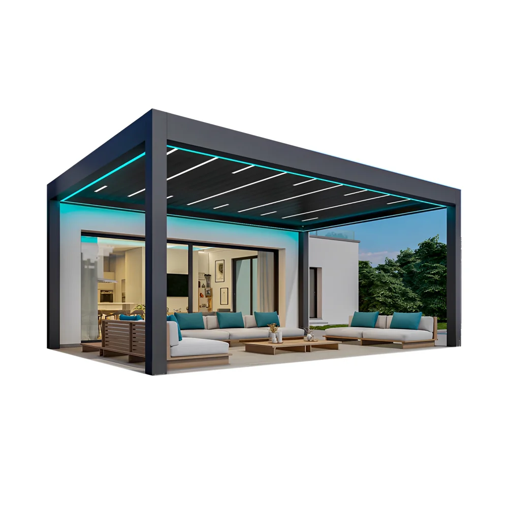 Custom modern pavilion gazebo pergola aluminium outdoor waterproof electric