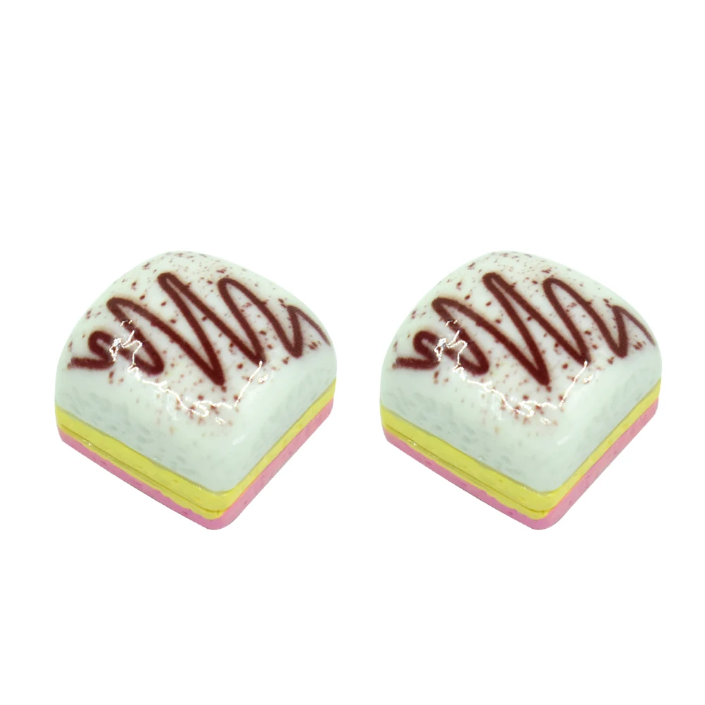 Square cake resin flatback cabochon for diy doll house miniature food jewelry making cream glue phone case decoration