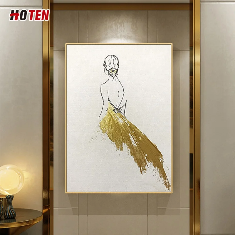 Modern popular handmade abstract golden ballerina oil painting on canvas