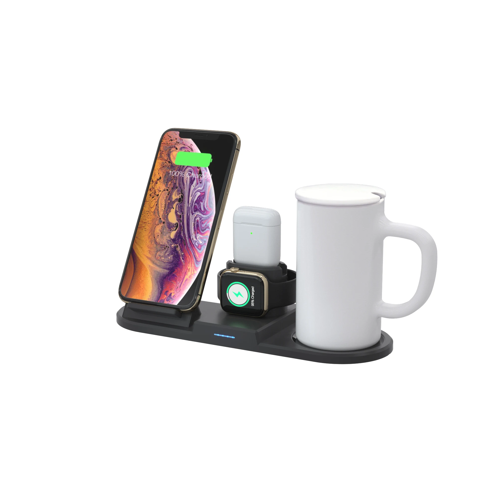 new technology 2020 QI 15W  5 in1 Fast Wireless Charging pad dock cradle charger & 55-Degree Electric Heating Coffee Mug warmer