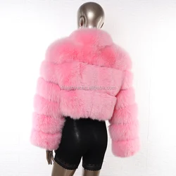 wholesale fashion winter fur jacket stand collar pink real fox fur coat for women