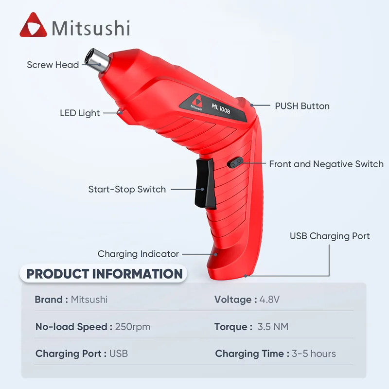 Mitsushi High Quality Mini Electric Screwdriver Premium Power Tool Portable Mini Electric Screwdriver