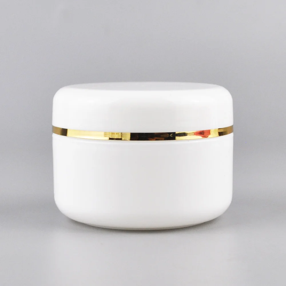 Empty 10g 20g 30g 50g 100g 120g 150g 250g White Pp Plastic Face Cream Jar With Gold Edge