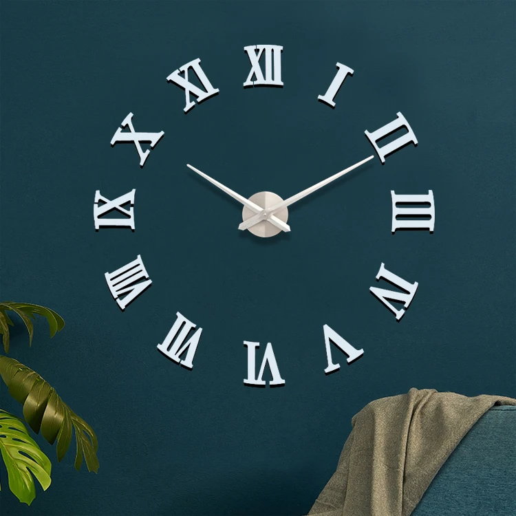 Большие Акриловые зеркальные настенные часы с наклейками 3d, 47 дюймов, 120 см