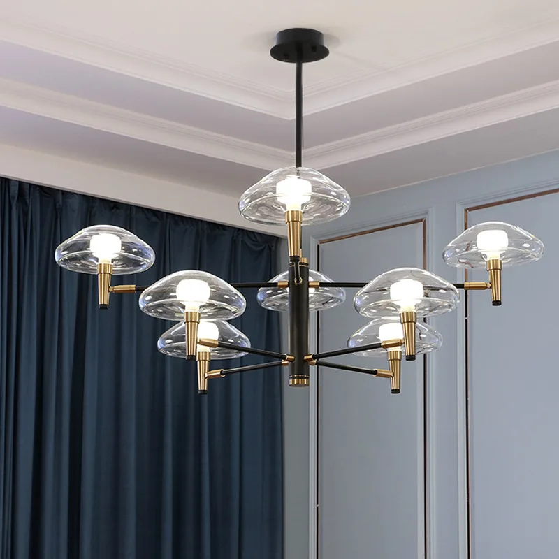 Postmodern creative chandelier Nordic simple living room dining room bedroom light theme hotel glass iron jellyfish chandelier