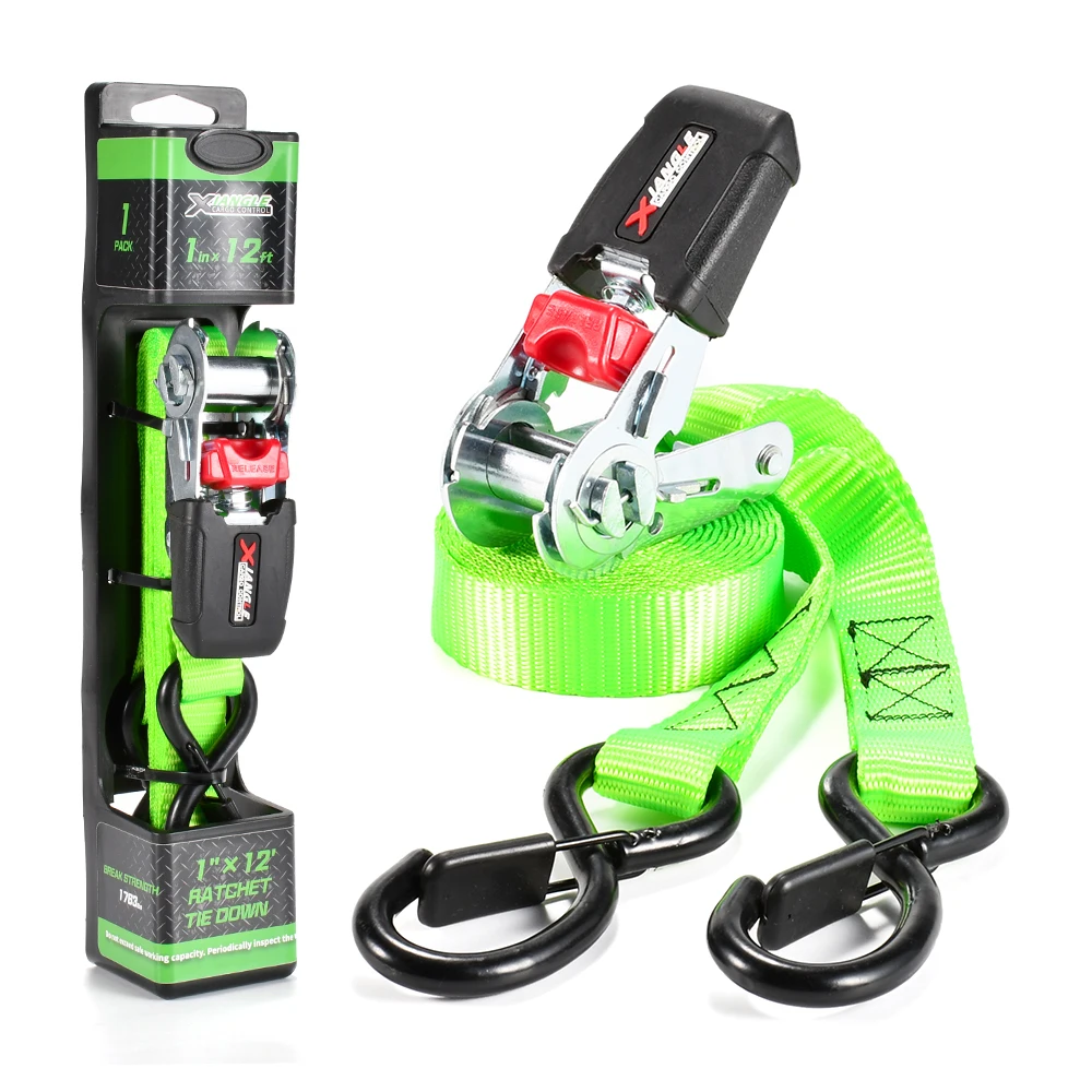 1 Inch 800Kg Rubber Coated Motorcycle Heavy Duty Ratchet Tie Down Strap with Hooks