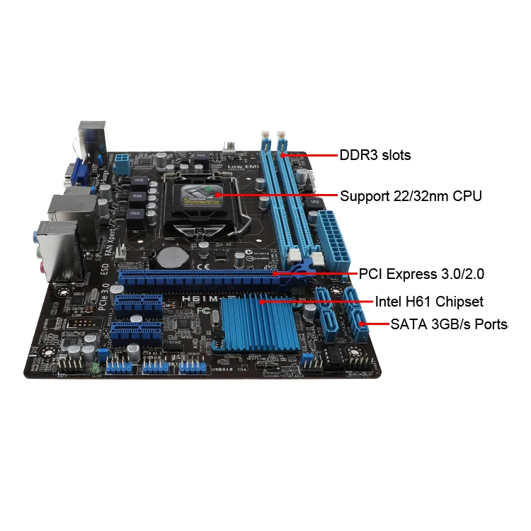  Customizable Packaging H61M-E Mainboard 2 DDR3 DIMM LGA 1155 32GB Desktop New Motherboard