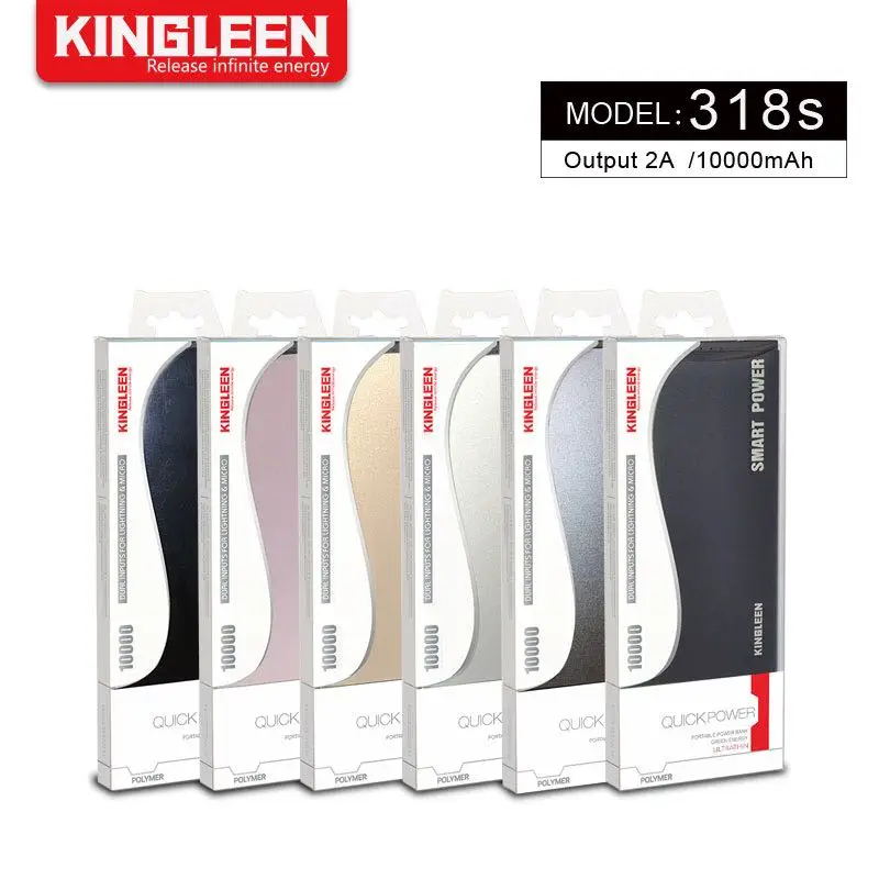 KINGLEEN 318S portable 2 USB output metal power bank polymer battery 10000mAh slim power bank