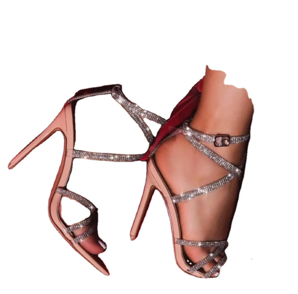 CSS184 2020 Europe and the United States new transparent cross belt luxury rhinestone pointed high-heeled sandals