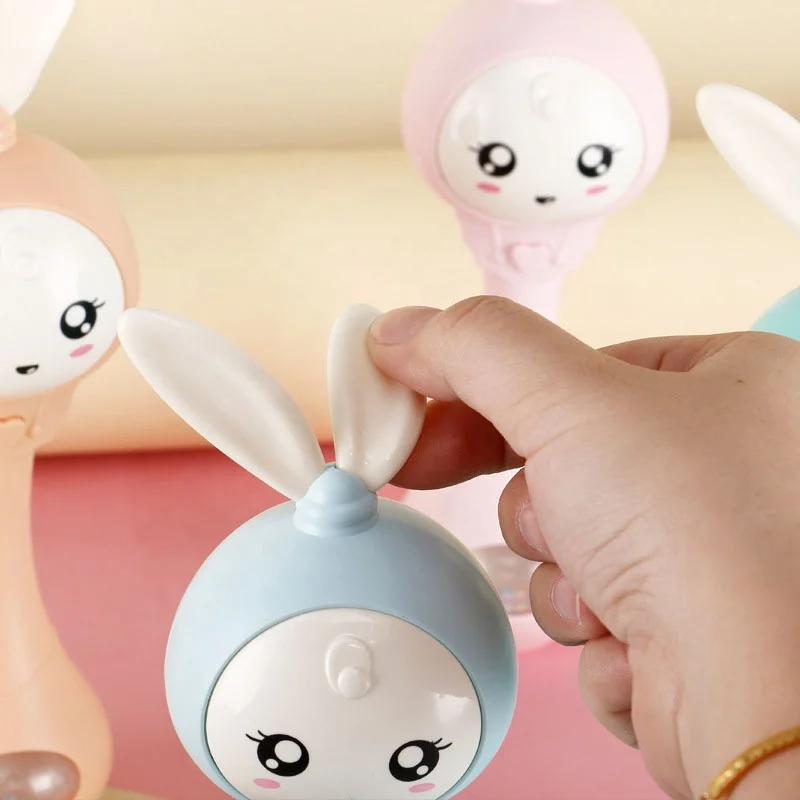0-1 Years Old Baby Education Toys Infant Hand Bells Baby Music Flashing Rattle Toys Rabbit Teether