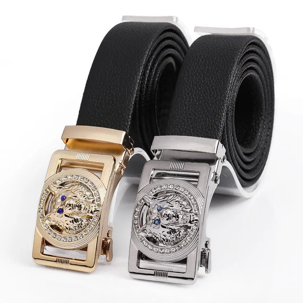 Hot sales male metal Wolf coyote Head Automatic animal Buckle PVC Belt Factory Wholesale Business Casual
