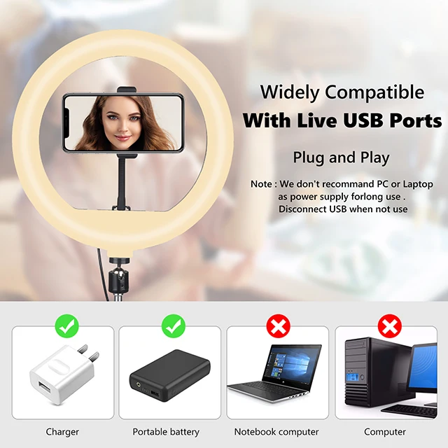 Wholesale USB Beauty Make Up Fill Photographic Lighting With Tripod Stand 10Inch 12Inch LED Ring Light tripod light