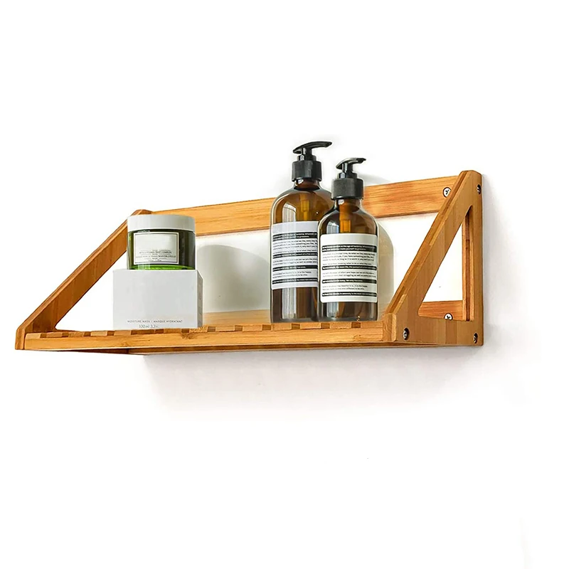 Wholesale Bamboo Floating Shelves Wall Mounted Storage Shelf for Bedroom, Kitchen, Living Room, Bathroom, Office