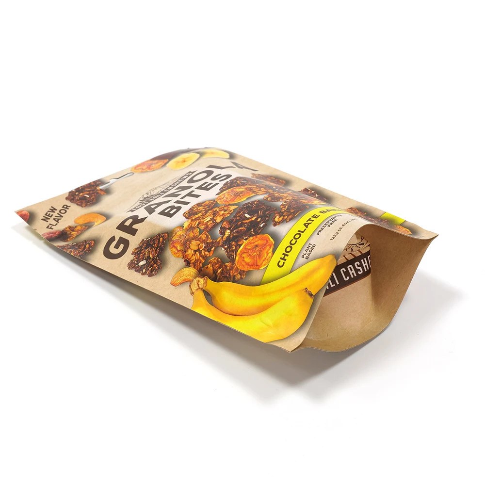 Recycle stand up pouch zip lock dried biodegradable kraft paper bag food packaging bag manufacturers