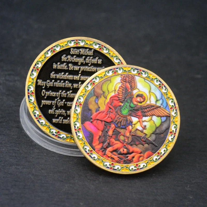 FULL  COLORFUL SAINT Michael the archangel coin Law Enforcement Challenge Coin
