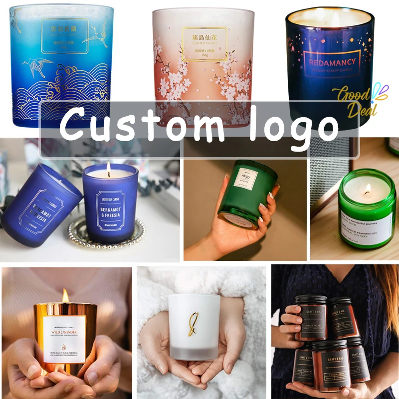 Factory In Stock Cream Candle Jar Custom logo label 100ml 200ml Amber Clear unique design Glass Candle Jar With Lid