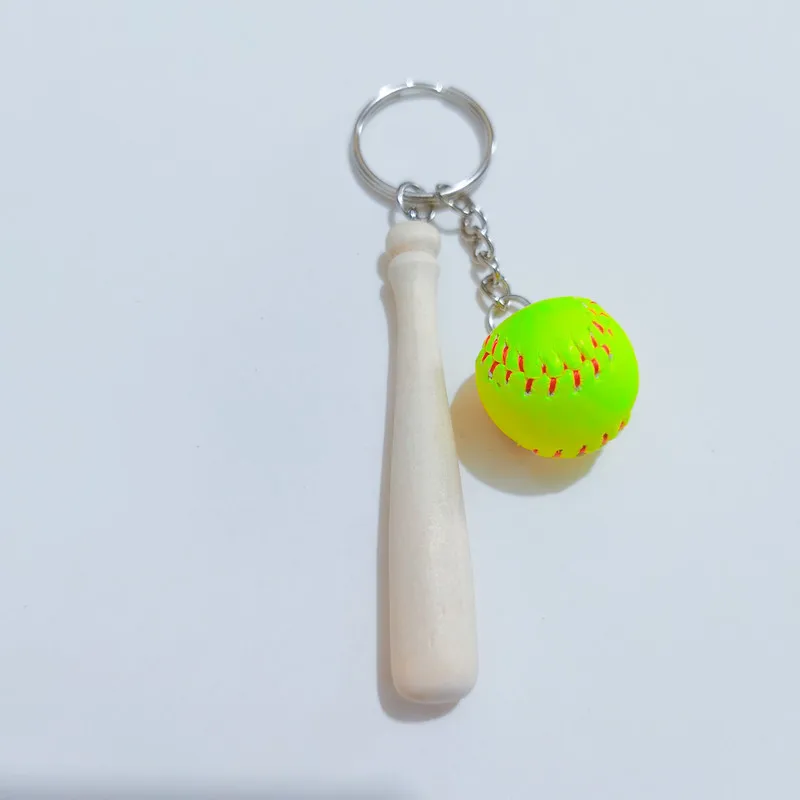 Mini PU Ball Wooden Bat Softball Baseball Keychains for Sports Party Favors