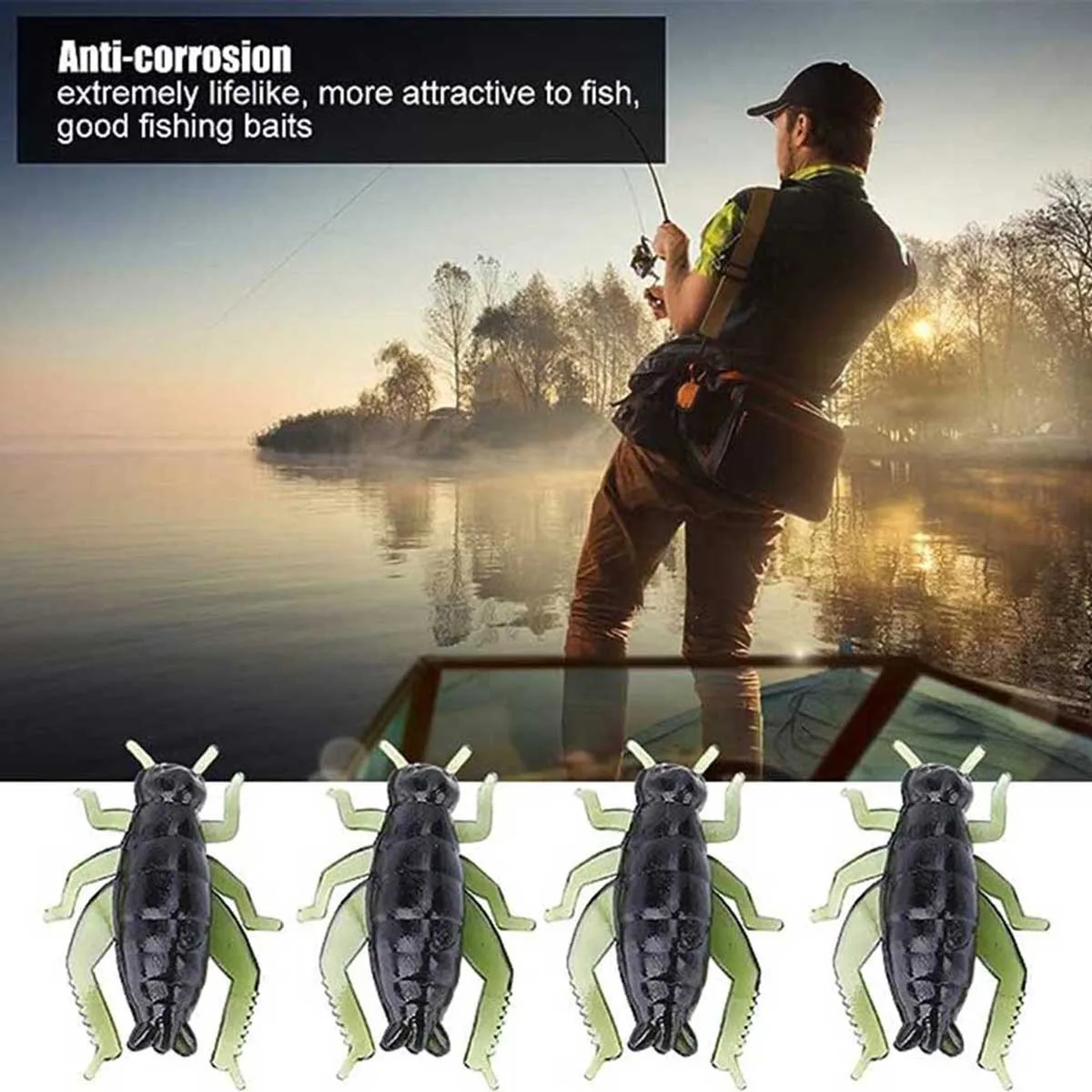 wholesale 20Pcs/bag Black Cricket Shape Fishing Soft Lures Super Simulate Insect Artificial Bait