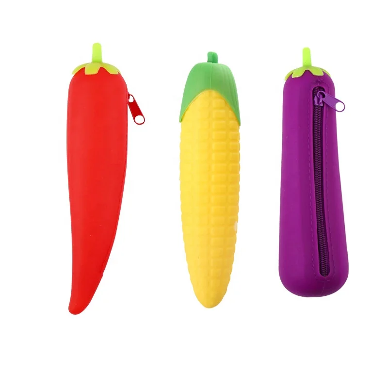 Wholesale Portable Waterproof Silicone Pencil Cases Corn Fruit Shape Storage Pouch Students Pencil Bag For Student