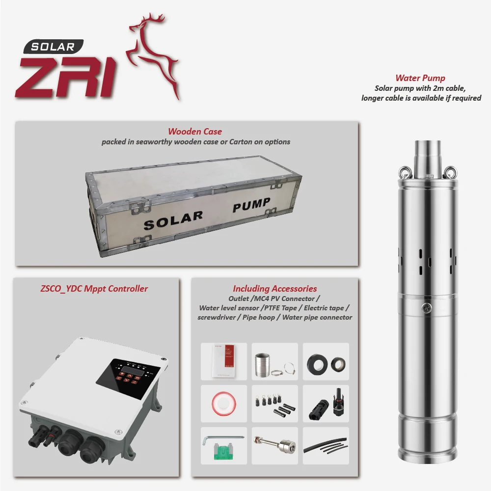 ZRI 3 дюймов 1 hp DC Солнечный глубокий водяной насос для сельского хозяйства орошения