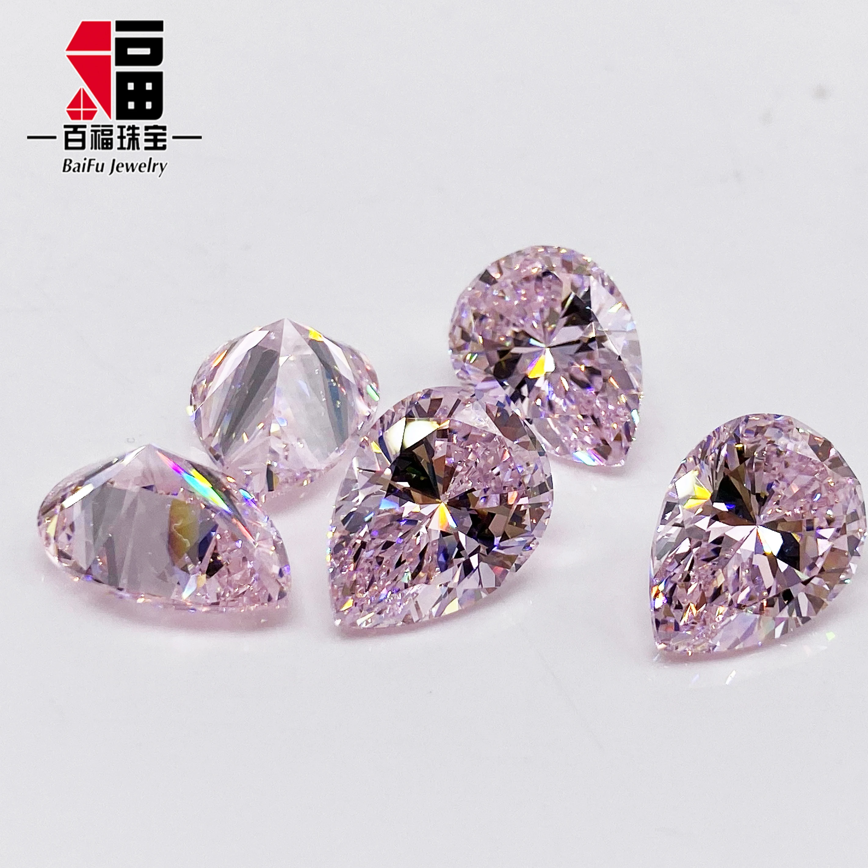 Baifu Jewelry loose gemstone 12*17mm pink pear cut cubic zirconia for jewelry