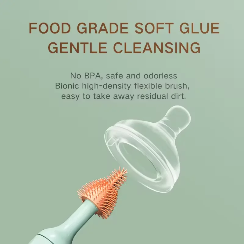 New Hot 3 in 1 Multipurpose Baby Bottle Brush Set Silicone Cordless Electric Bottle Cleaning Brush With Baby Clip