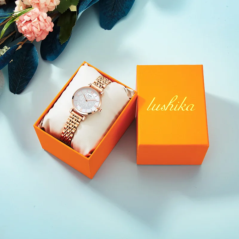 Круглые кварцевые часы, темпераментные полностью алмазные часы из Гипсофилы со стальным браслетом, Подарочная коробка, подарок на день Святого Валентина