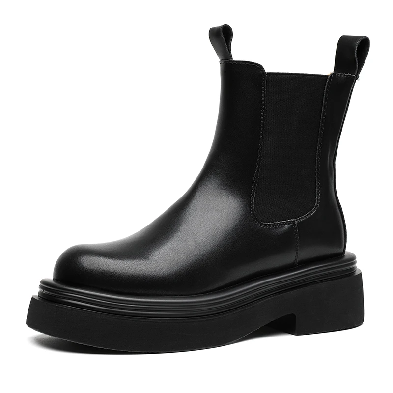 British Stylish Slip-on Womens Leather Boots Outdoor Formal Dress Work Boots Girl Leather Shoes
