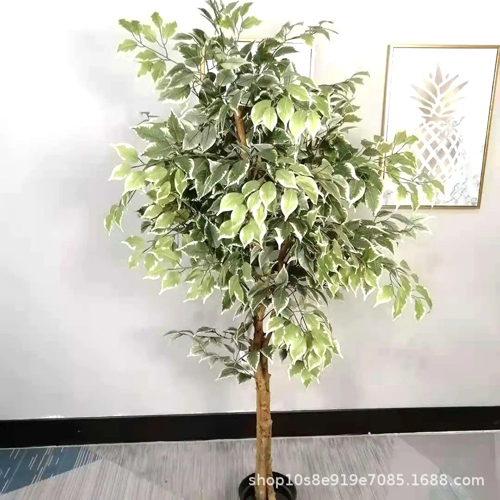 home hotel soft installation banyan leaf ficus tree props decoration artificial green plant