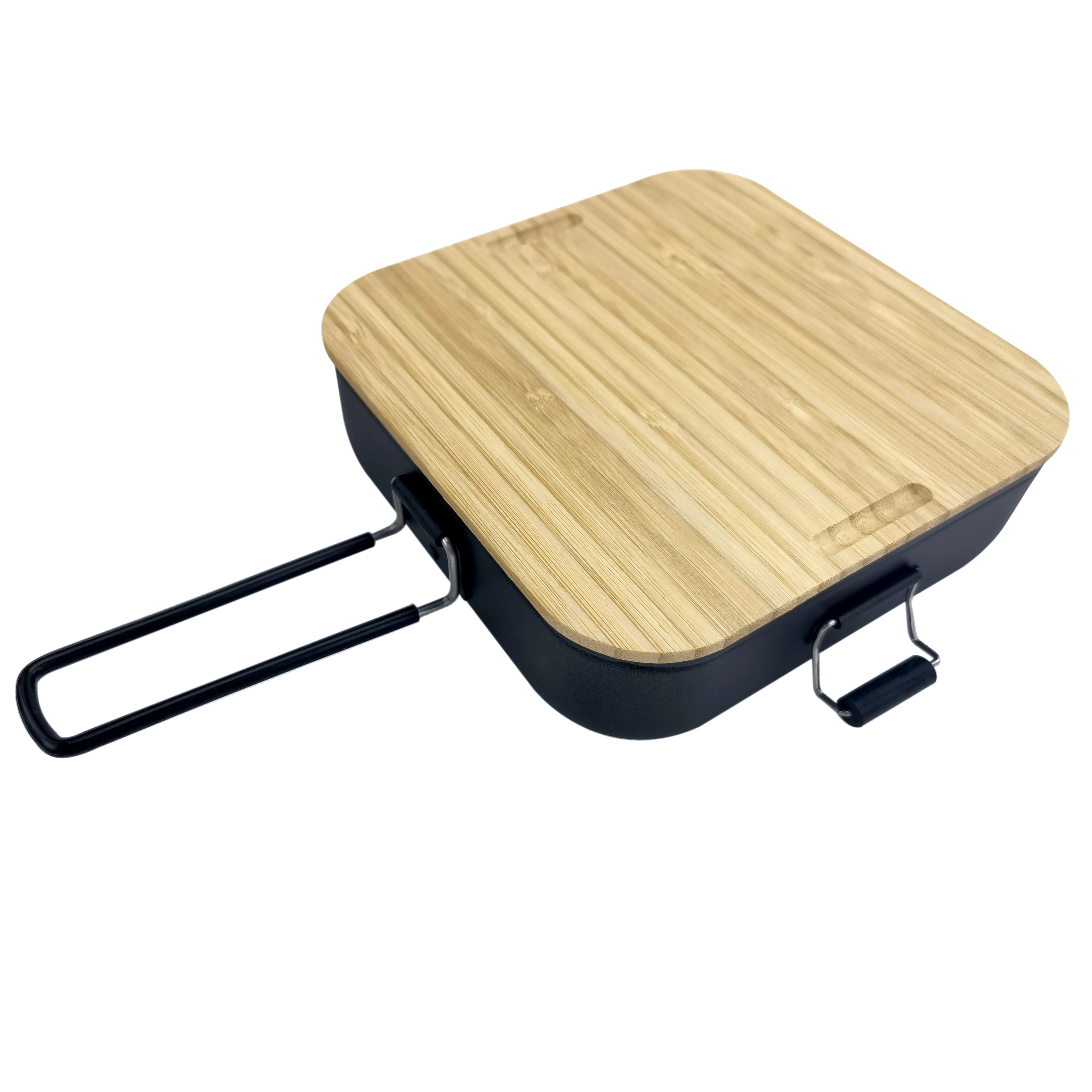 Outdoor camping picnic with handle bamboo lid aluminum lunch box non-stick coating multi-purpose portable lunch box