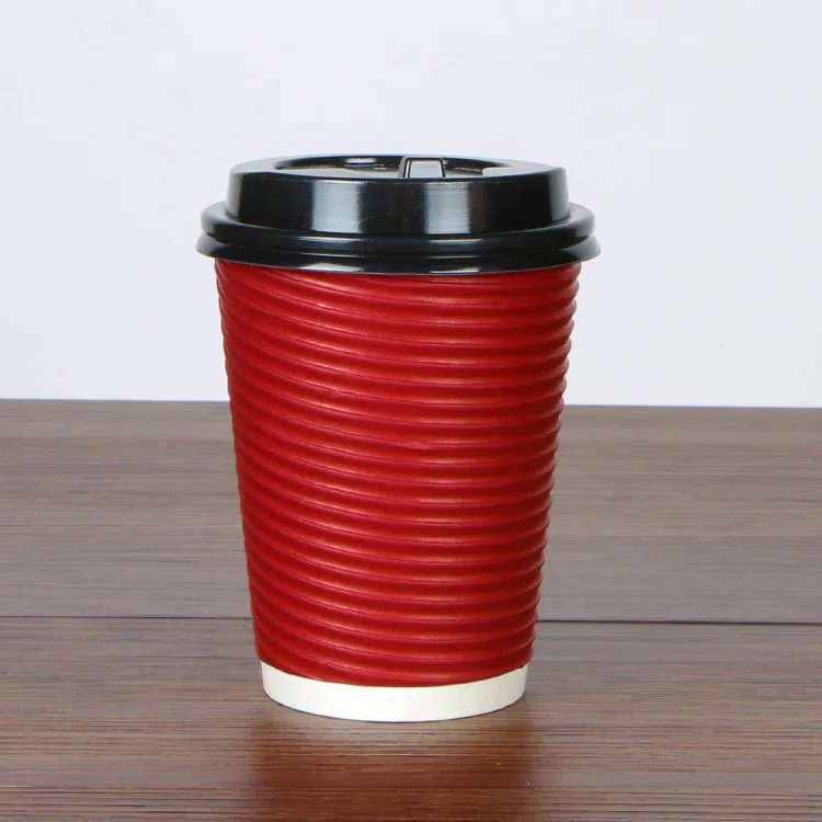 Food Grade Eco-friendly 8oz 12oz 16oz party Paper Cup Ripple Wall Disposable Red Black with Lids